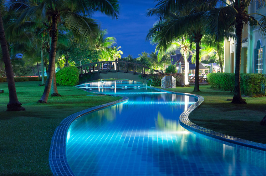 swimming pool in night illumination